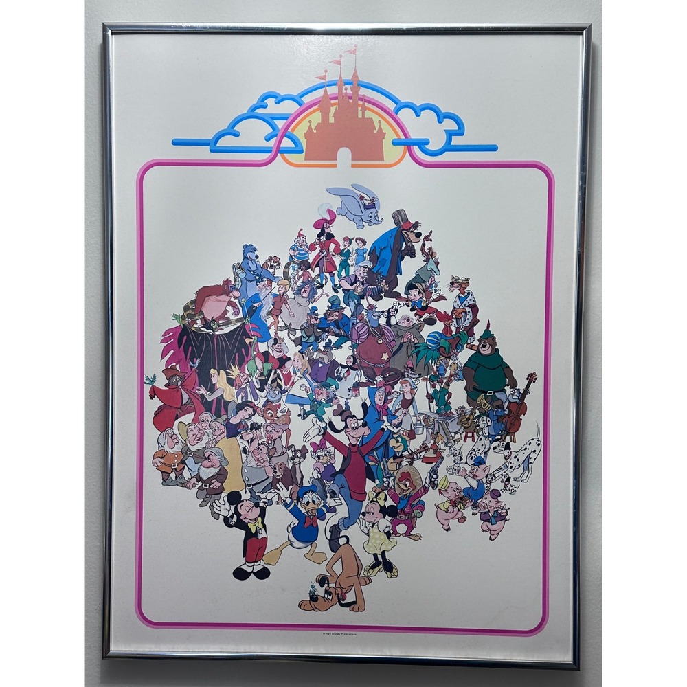 Vintage Walt Disney Productions Framed Art Print 1980s Characters